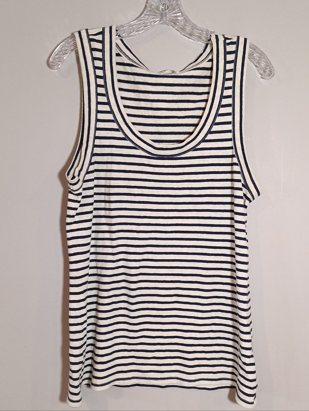 Emerson Fry Go To Tank Top In Navy Stripe Organic Hemp Cotton Size L